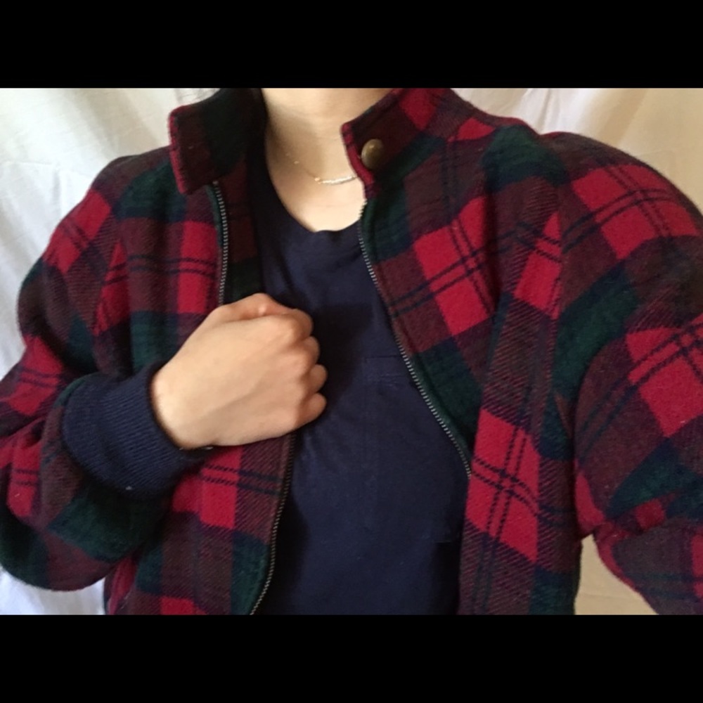 Virgin wool Vintage checkers plaid 80s jacket